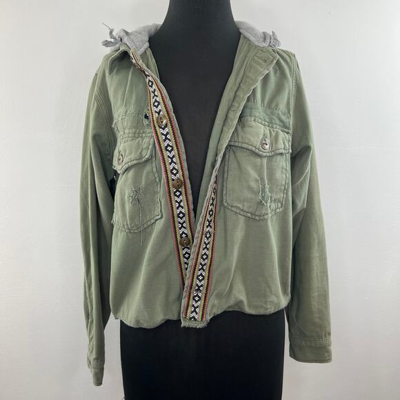 Free People Weekend Wanderer Jacket Knit Hood Military Army Western Tribal XS - Picture 1 of 8